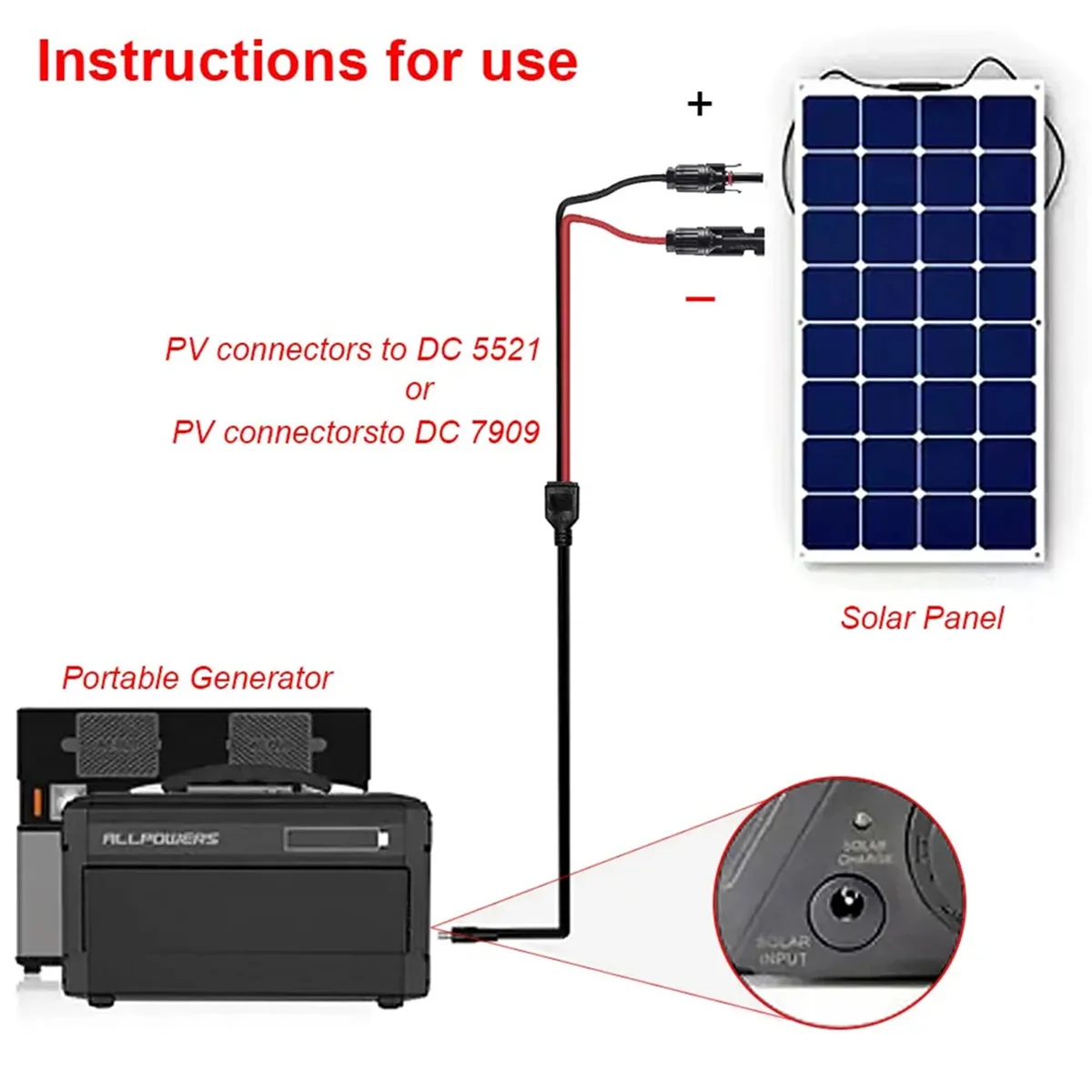 DC5521 Solar System Energy Storage Battery Solar Connector PV Panel Sealing Plug Wiring Cable
