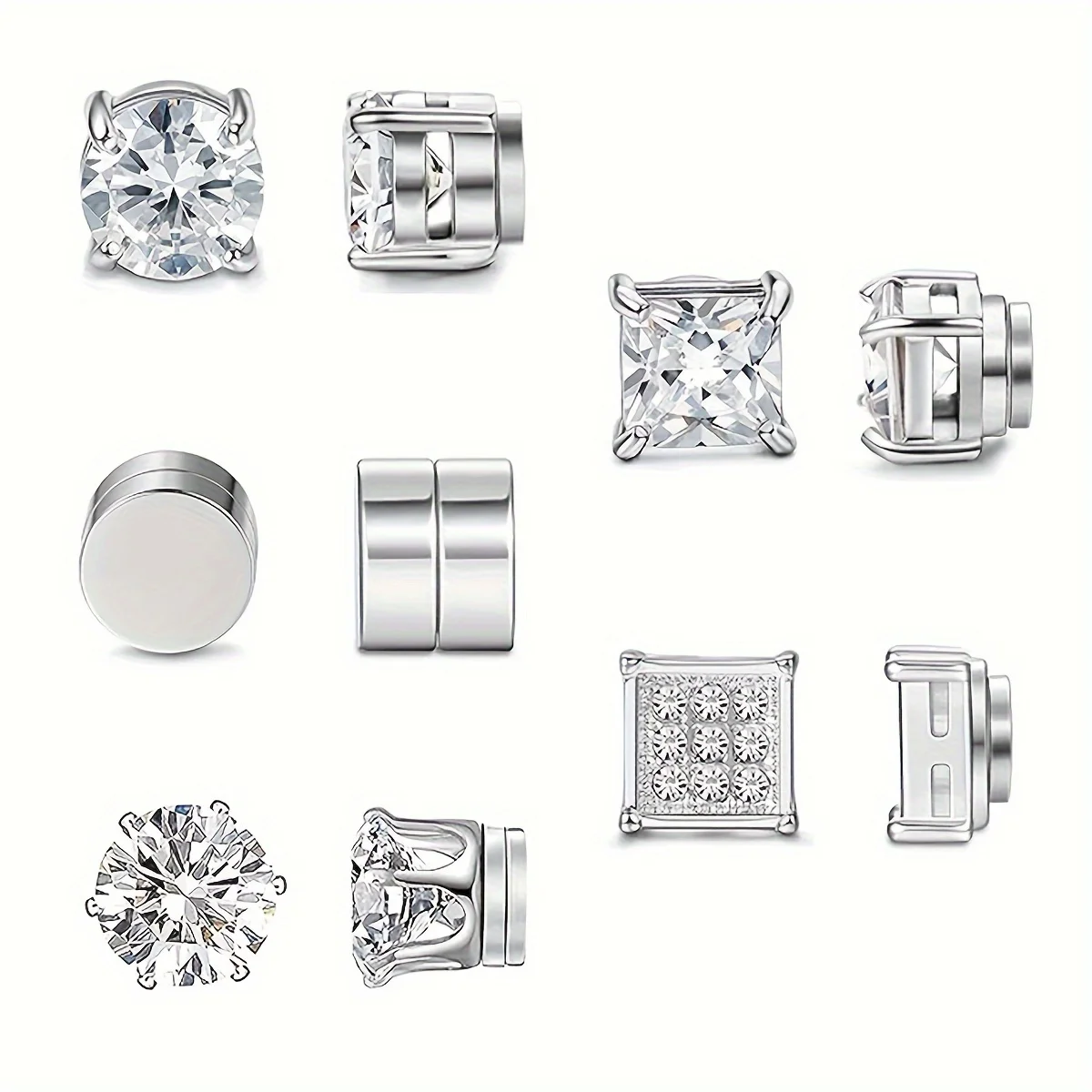 Ear Clip Earrings Clip Earrings Ear Clip Stud Earrings Magnetic Earrings Ear Accessories 1 Pairs Magnetic Stainless Steel Earring Studs Set-Hip Hop Street Style Synthetic Zircon Non-Piercing Clip-On Earrings Jewelry
