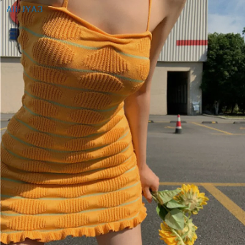 

Halter Slim Fit Knitted Mini Dress Women Sleeveless Summer Holiday Dresses