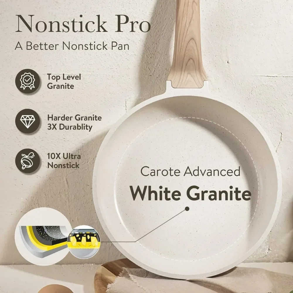 3-7 Pots and Pans Set Nonstick Cookware Sets White Granite Induction Cookware Non Stick Cooking Set W/Frying Pans & Saucepan 2