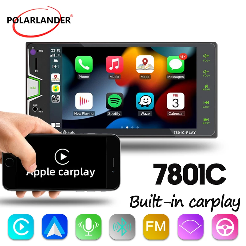 

Car Multimedia Player 7 inch 2 DIN Capacitive Touch Screen Carplay, Android Auto Bluetooth Wince for Toyota Corolla