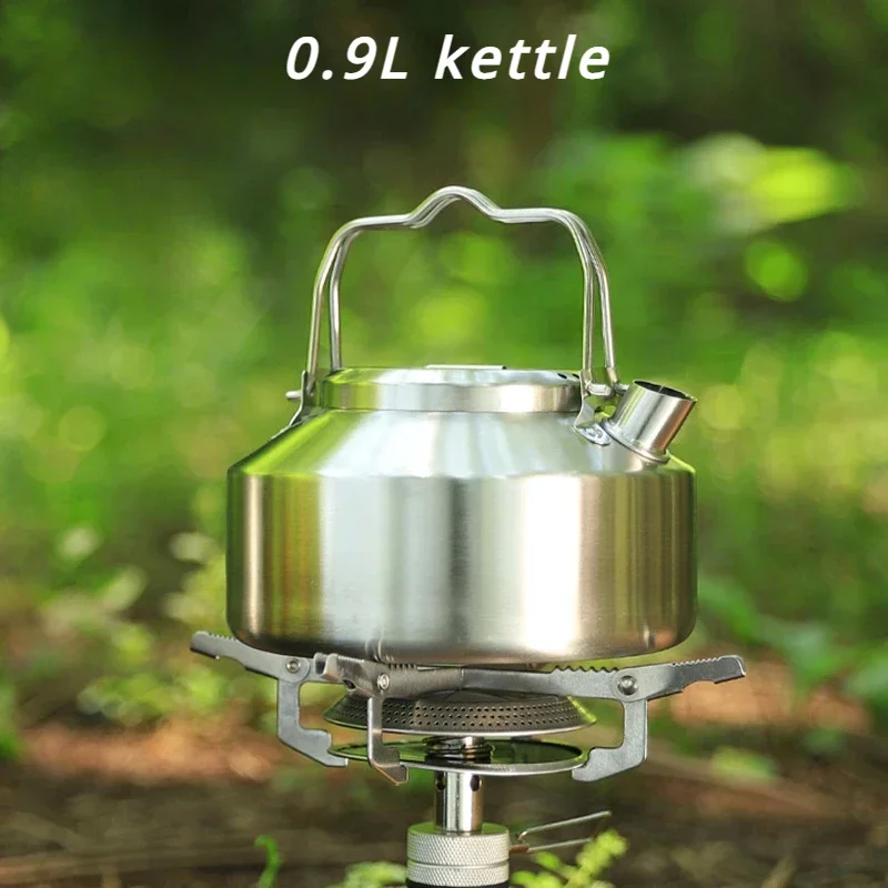 

0.9L Stainless Steel Camping Water Kettle Portable Outdoor Hiking Backpacking Teapot Coffee Pot Tableware with Double Handle