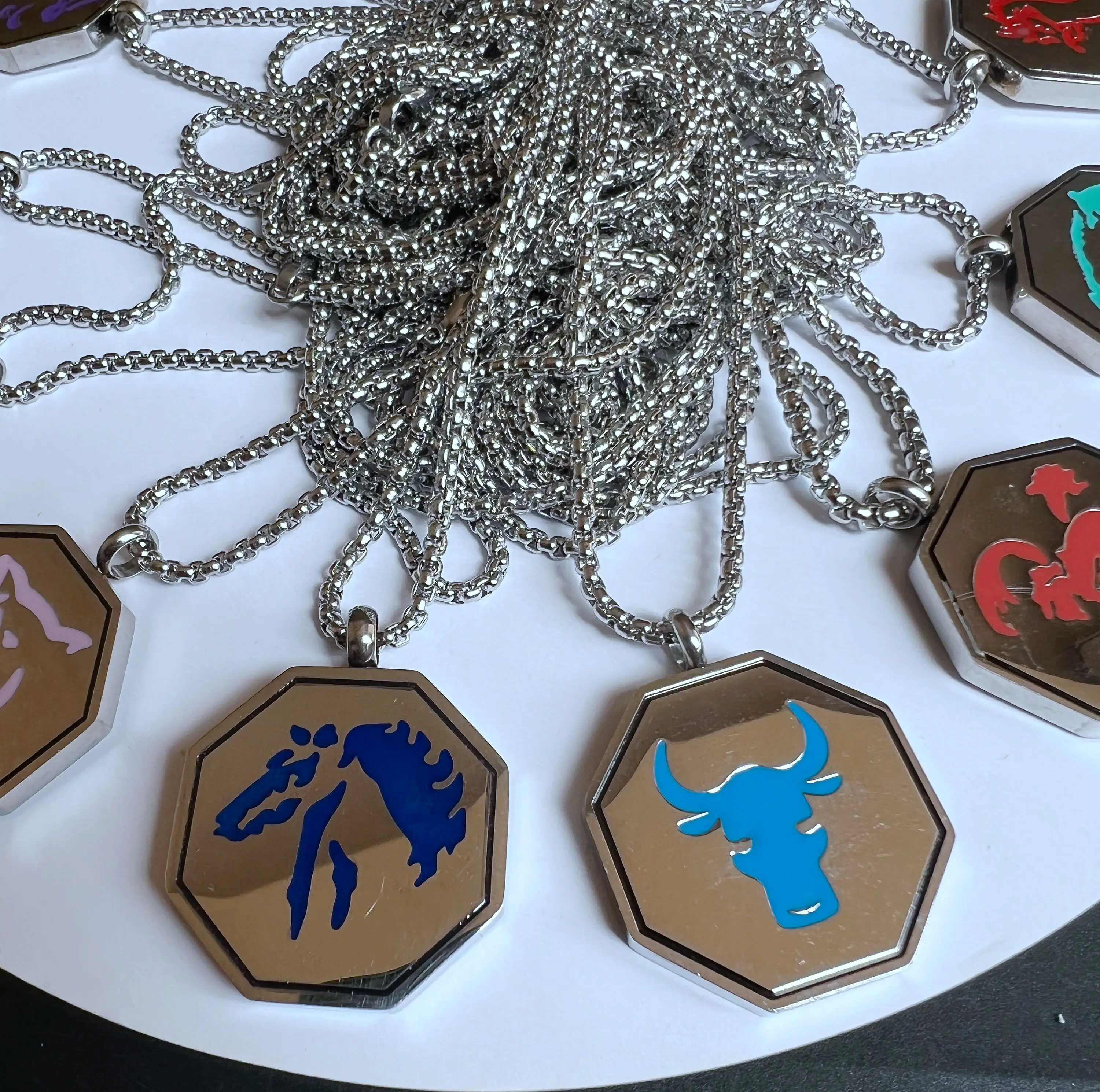 5(Pcs/lot) Jackie Chan Adventures Chinese Zodiac Pendant Necklace Titanium Stell Texture Rtoon Animation Graphical Hip-Hop Style