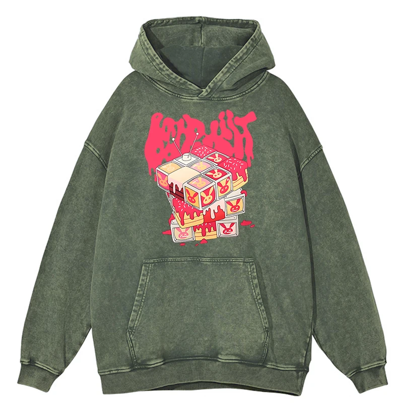thumbnail image 1 of Sudadera con capucha para hombre, estilo retro, desgastado, con bonito conejo, ropa deportiva holgada, tops de algodón 100 % a la moda, sudadera holgada de gran tamaño, 1 of 5