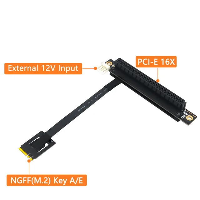 Adaptador de doble llave M.2 NGFF, A-E a PCI-E 1X 4X 8X 16X, Cable de conversión con conector de alimentación FDD de 4 pines para extensor de probador PCI-E de 270 °