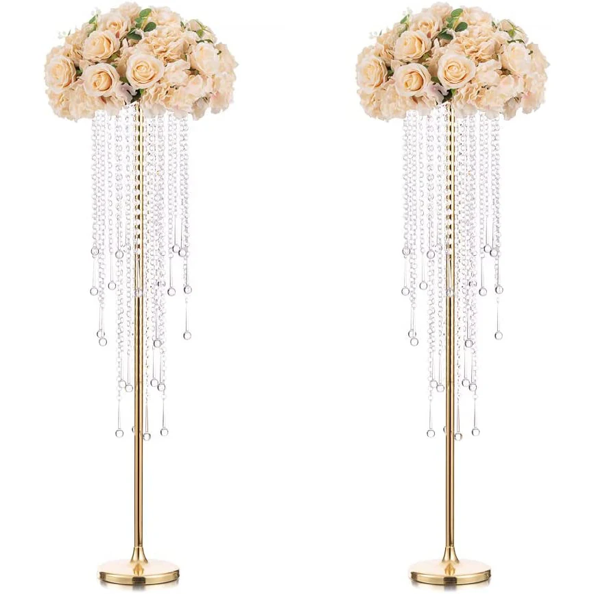 

Tall Vases Wedding Centerpieces for Tables - 39.4" Gold Flower Vase with Chandelier Crystal, Centerpiece Table Decorations