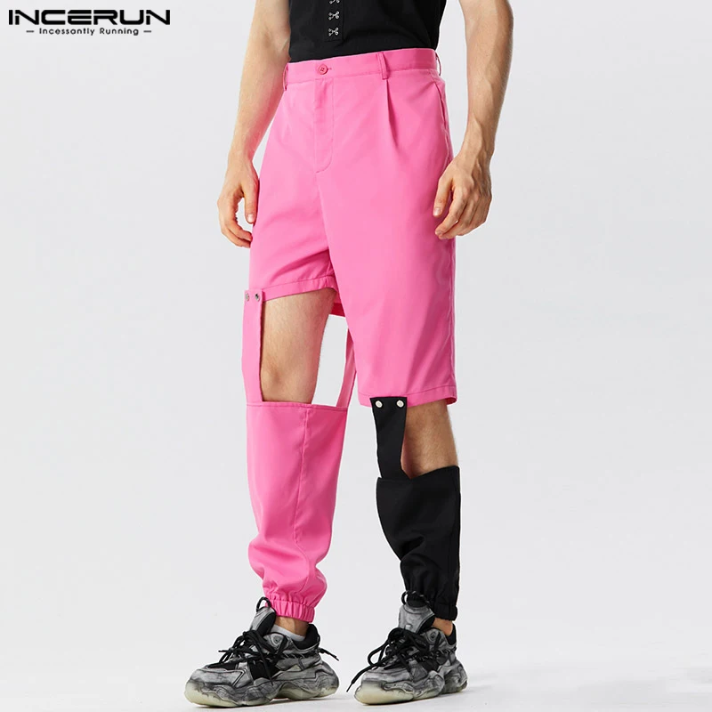 INCERUN-Calças Patchwork personalizadas para homens, design destacável,