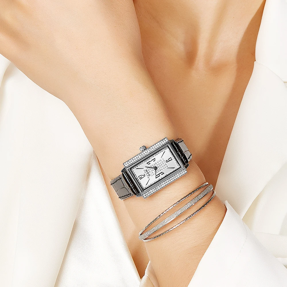 DOM new classic black small square watch woman for watch fashion light luxury casual Leather watch female clock G-1397