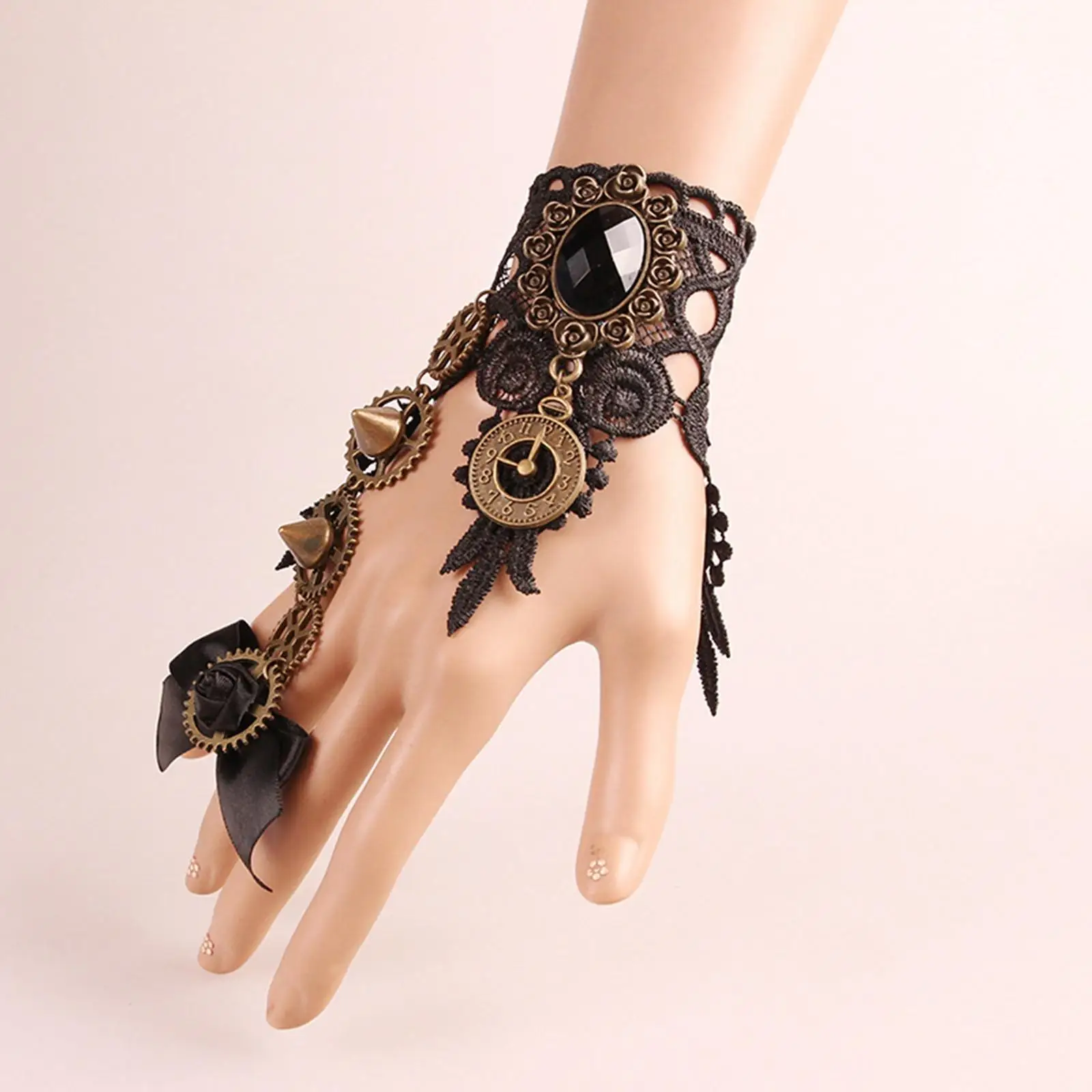 Women Fingerless Steampunk Gloves Wrist Cuff Gear Girls Vintage Bracelets Cosplay Costume Accessories Lace Handwear Cosplay Gloves Lace Gloves Cosplay Wrist Cuffs Lace Fingerless Gloves