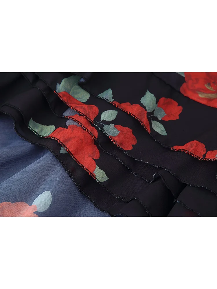 TFMLN 2025 Women Floral Print Sling Top Skirt Suit Elegant Sleeveless Backless Tierred Top Slim Long Skirt New Lady Outfits