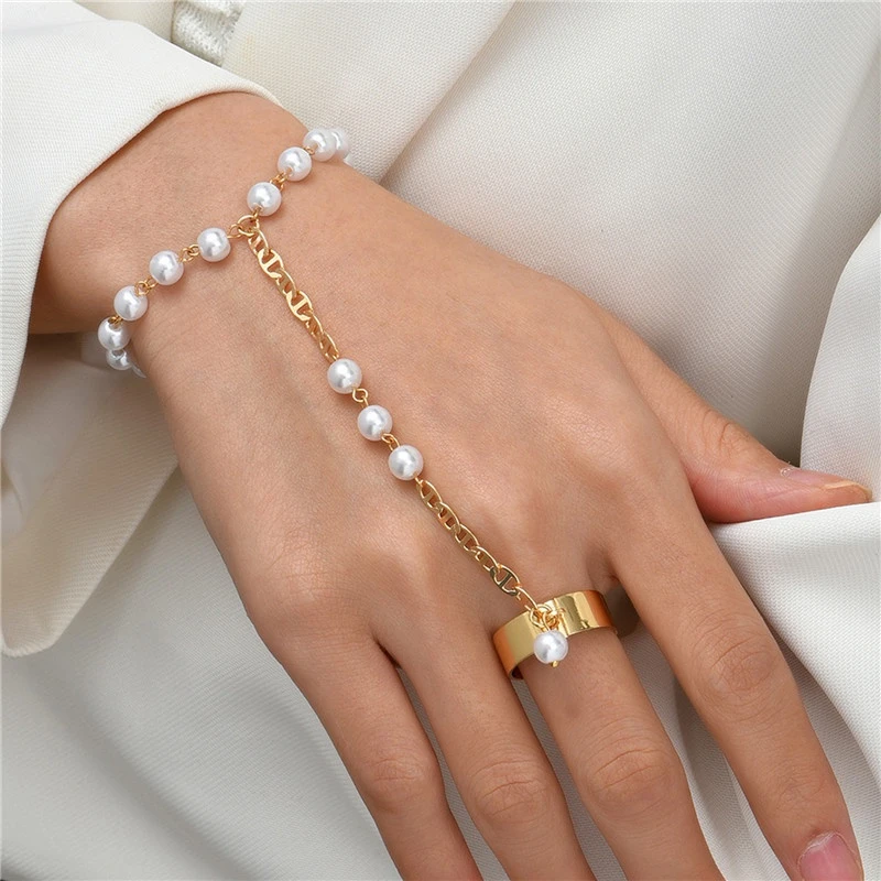 Lo dudo suizo triunfante pulseras mujer moda 2022 pulseras verano 2022 brazalete pulsera españa  Pulsera de cadena de perlas de Metal dorado para Mujer, anillos de dedo  para Mujer, pulseras conectadas, joyería para Mujer| | - AliExpress