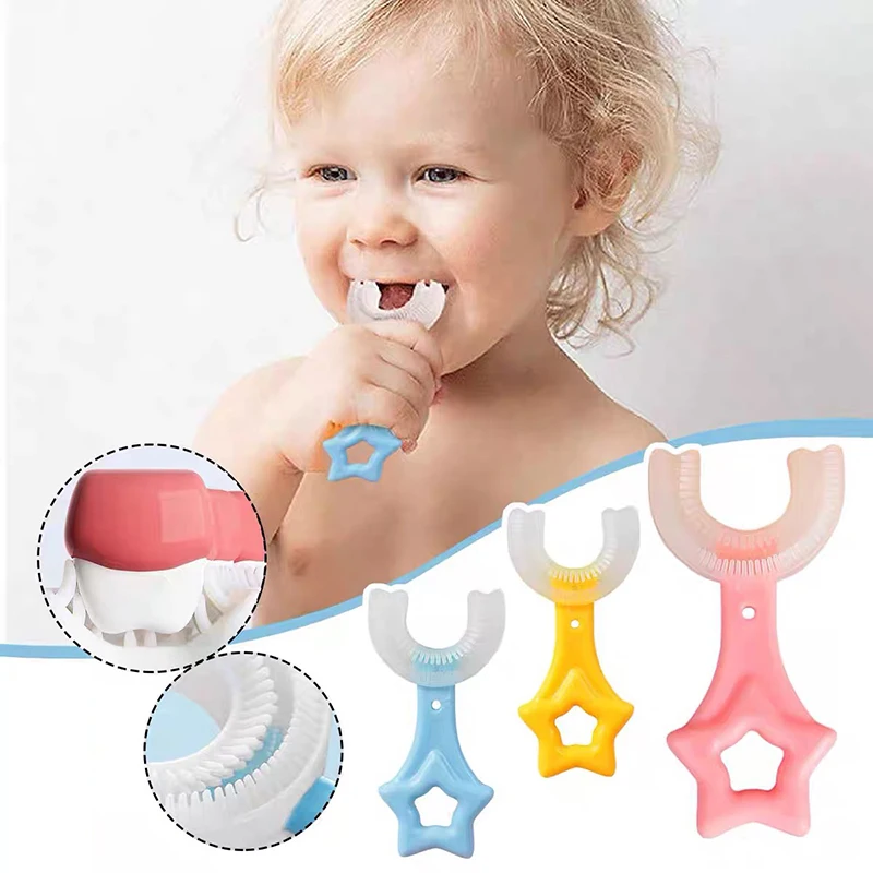 Kids Toothbrush UShape 360 Degree Infant Teether Baby Toothbrush Children Silicone Brush For