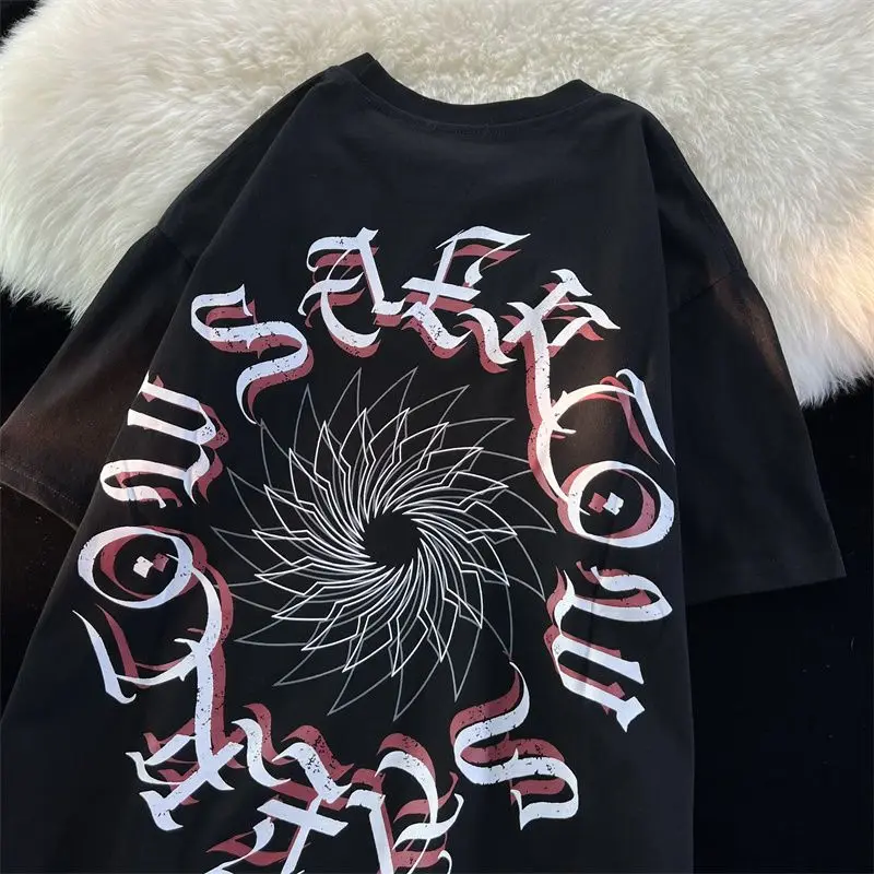 

Retro High Street Short Sleeve Men's T-shirt Men's and Women's Couples Summer Loose T-shirt Hip Hop Top