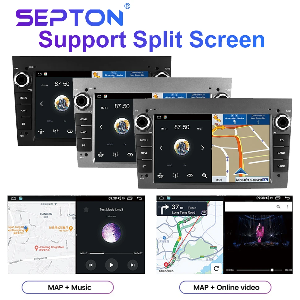 SEPTON Android Car Radio Universal for Opel Astra H J 2004 Vectra Vauxhall Antara Zafira Corsa C D Vivaro Meriva Veda CarPlay