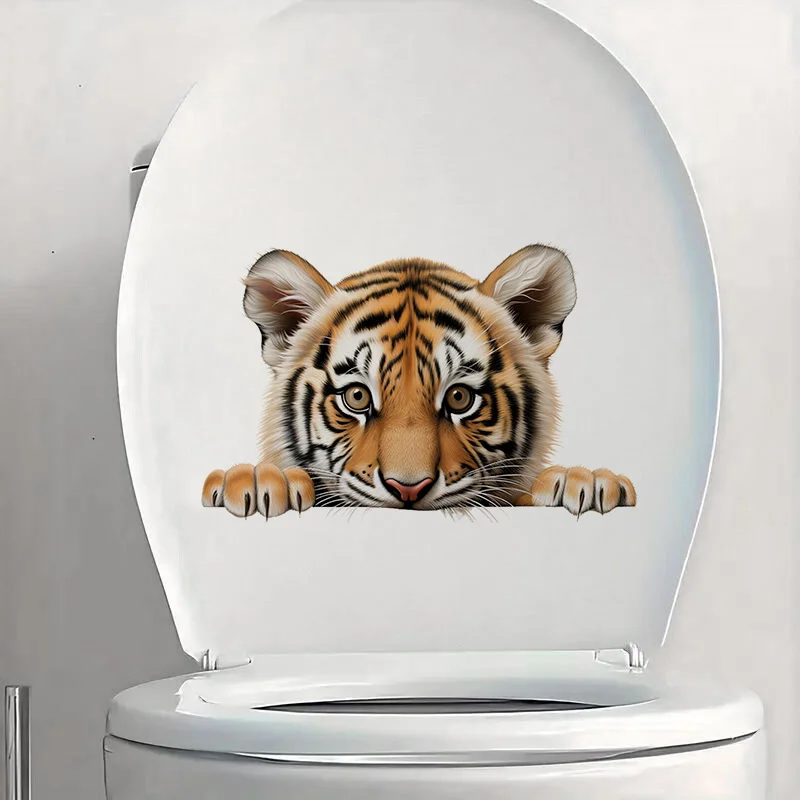 90984# Cute Little Tiger Toilet Stickers Bright Wall Home Cabinet Door Decoration Vinyl Car Decals Outdoor Indoor Use