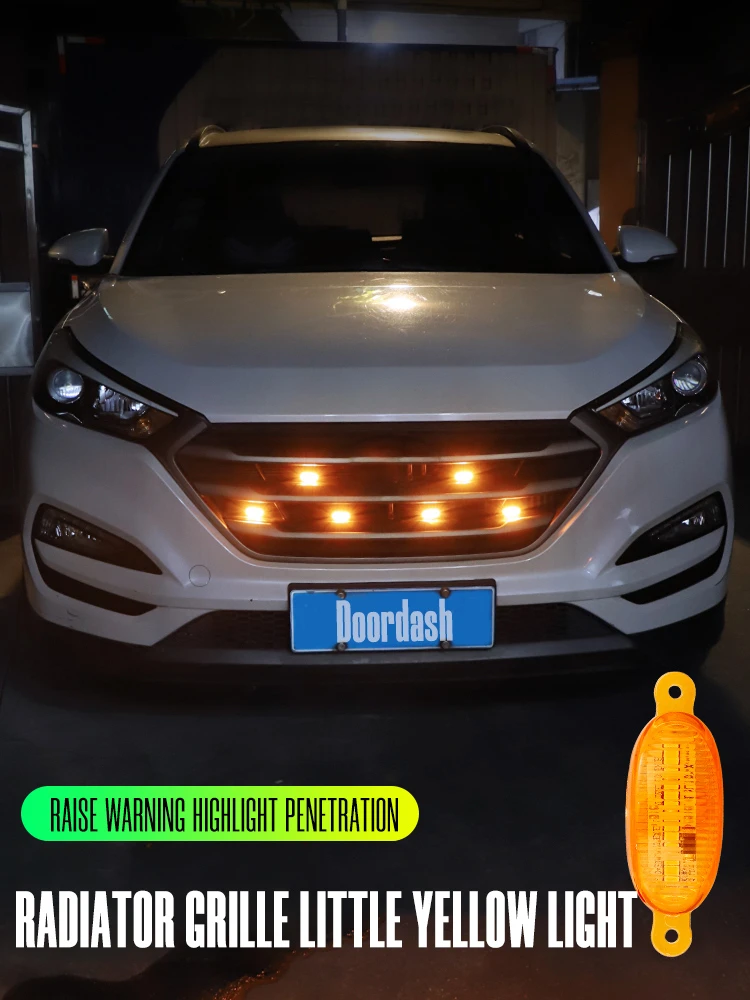 Car LED Grill Light Universal 12V Front Amber Grille Lighting Front