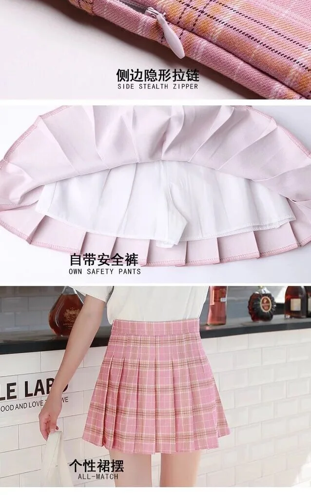 2022 Spring Summer Korean Skirt Shorts Women High Waist Sexy Mini Skirt School Short Pleated Kawaii Japanese Pink Skirt Female skirts for women