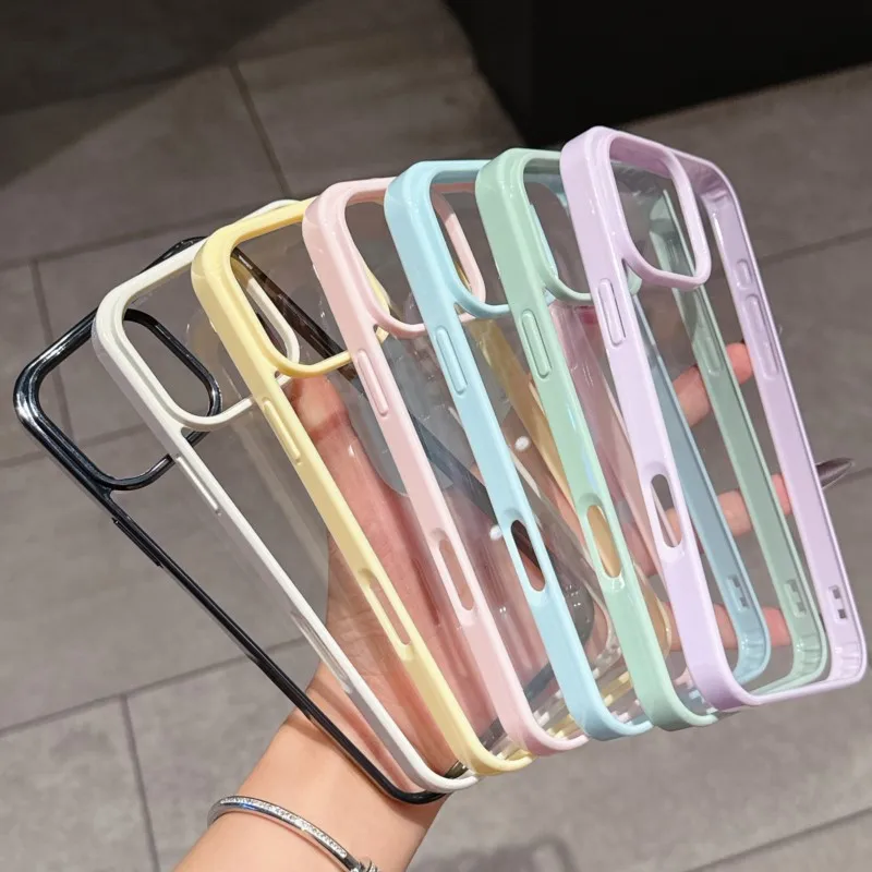 Luxury Clear Candy Color Case For iPhone 16 16E 15 14 Plus 13 12 11 Pro Max Shockproof Bumper Protective Cover Phone Accessories 6