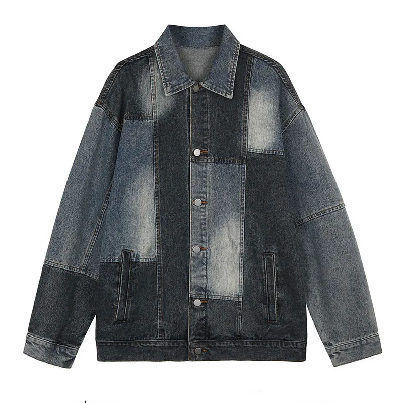 

Oversized Hip Hop Plaid Patchwork Denim Jackets Men Harakuju Streetwear Loose Outwear Jeans Coats