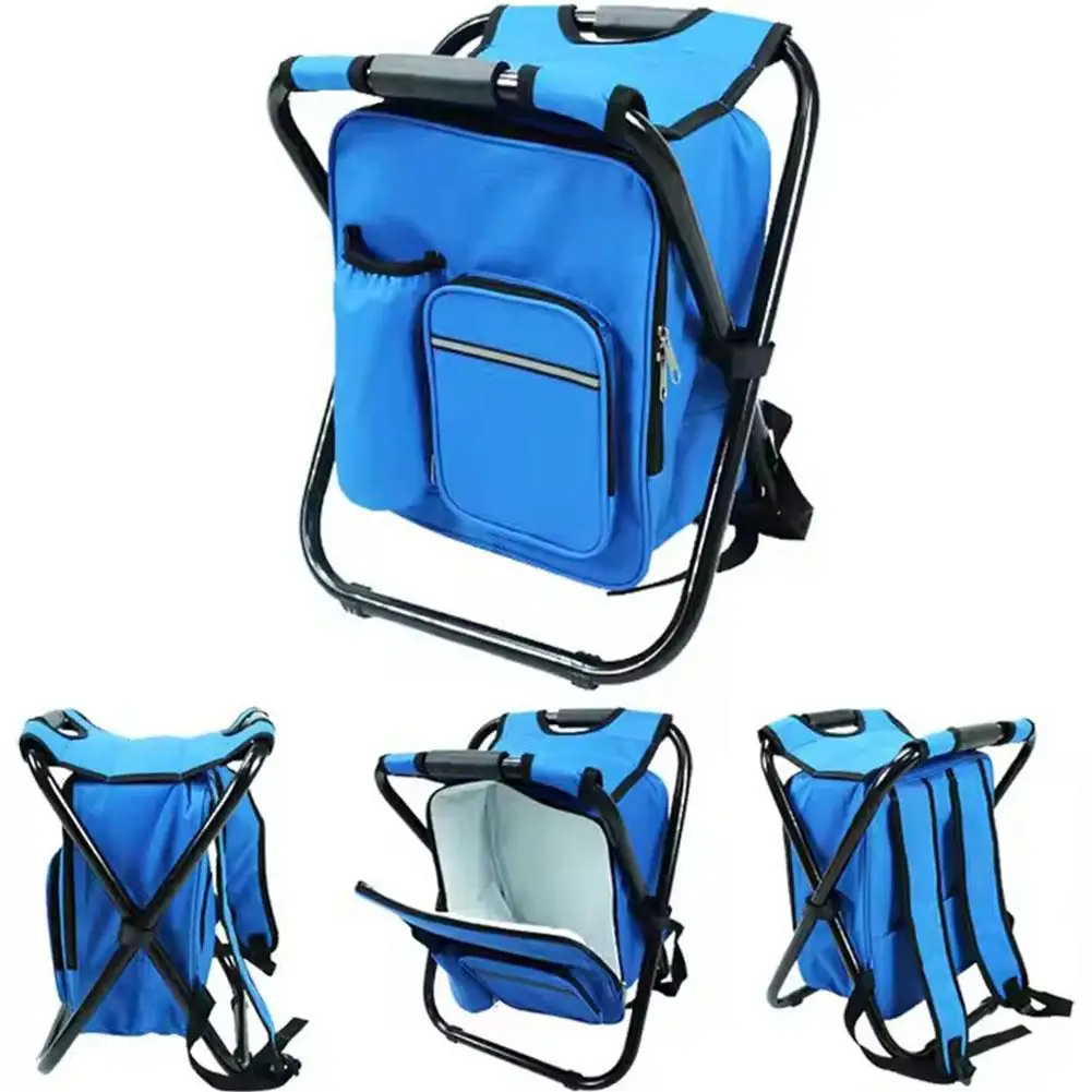 Portable Ice Chair Cooling Seat Ice Stool Foldable Insulated Ice Pack Stool with Dual-shoulder Straps Perfect for Fishing R8S4