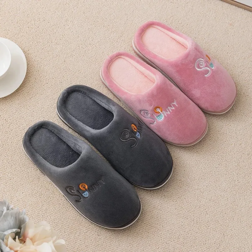 Home Slipper Women Winter Warm Fuzzy Fur Contton Plush Non Slip Grip Indoor Lazy Soft Female Thermal House Shoe Flat Male Men