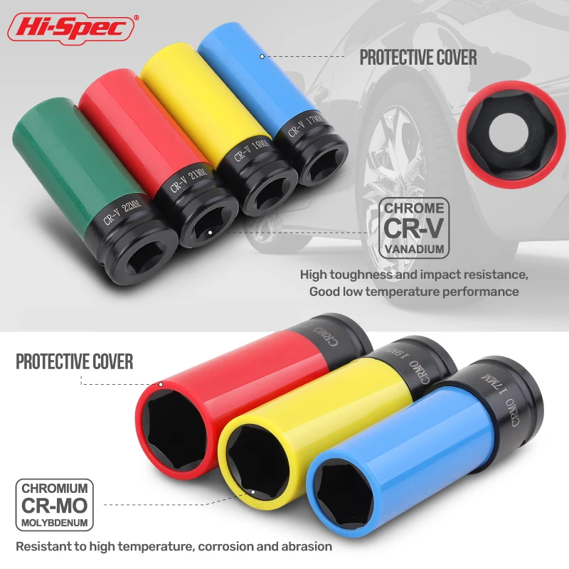 مجموعة مقابس حماية محور العجلة 4 قطع 1/2 بوصة من Hi-Spec - مجموعة مقابس أدوات السيارات لإصلاح السيارات، أدوات ميكانيكية لخدمة الإطارات