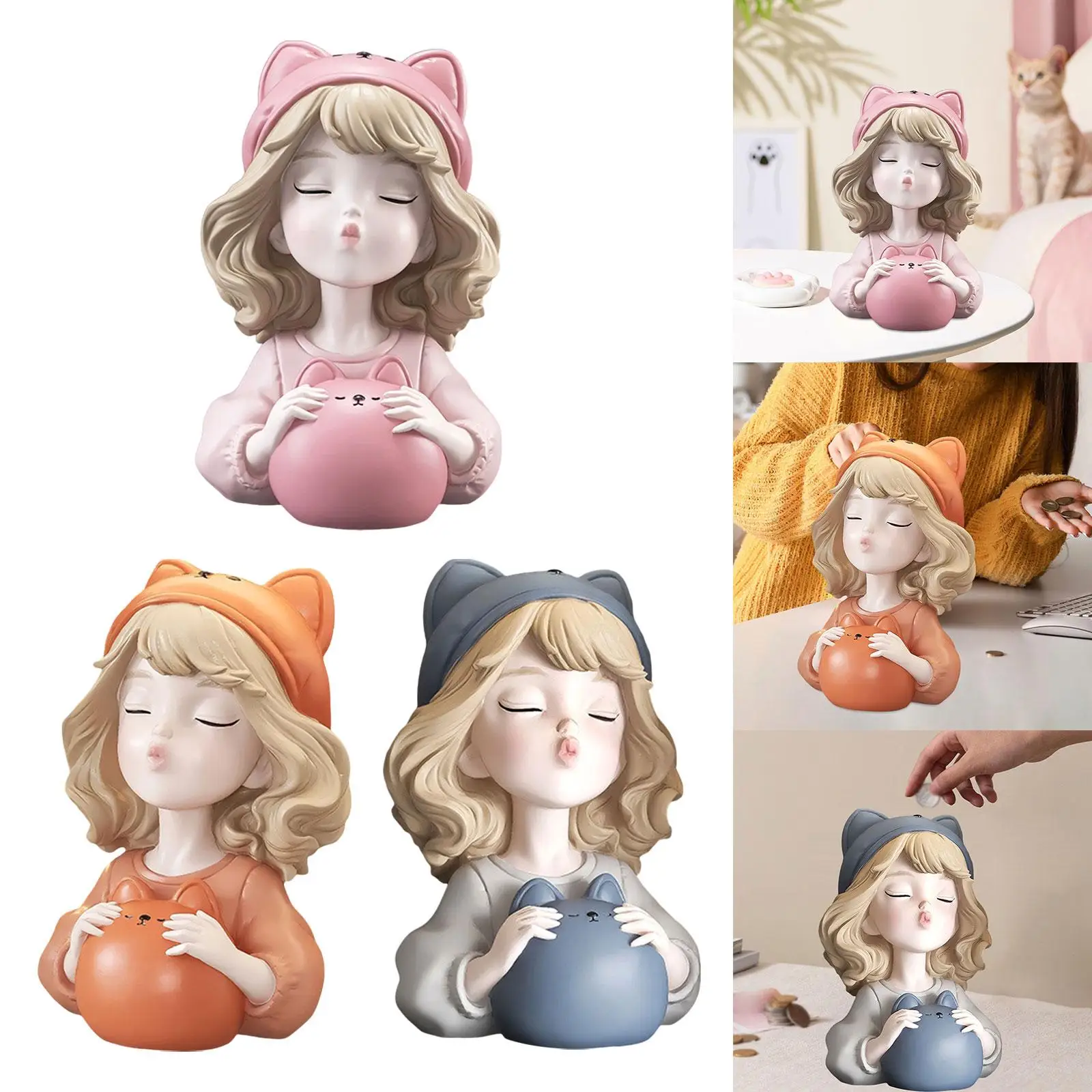 Little Bear Girl Saving Jar Statue Children Birthday Gift
