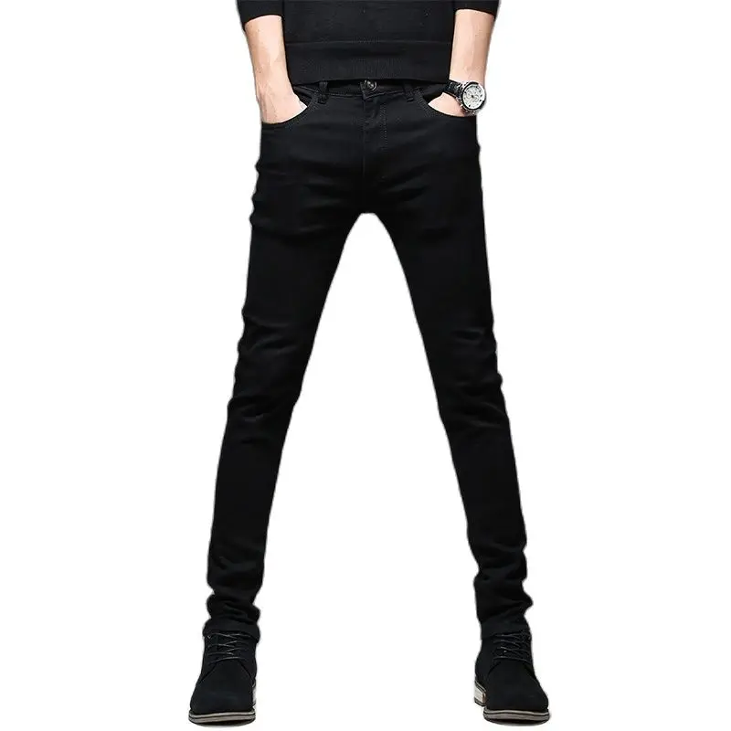 

New High Quality Casual Slim Black Jeans Straight Pencil Pants Fashion Biker Men'S Street Tight Denim Trousers
