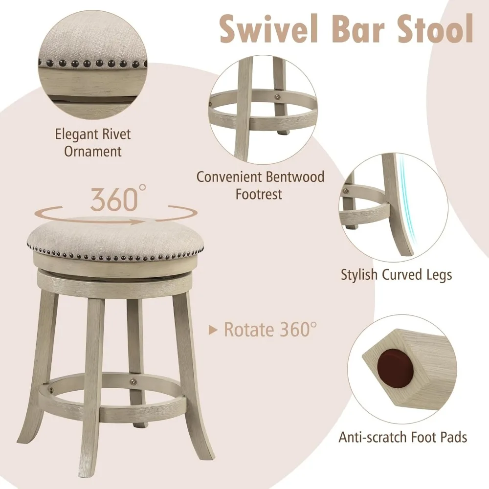 Set of 4 360° Swivel Backless Bar Stools, 24" Height 6