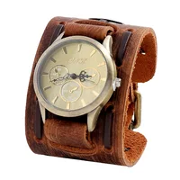 Men's Watches Punk Retro Decorative Wide Strap Watch Male Reloj Clock Leather Bracelet Quartz Military Man WristWatch 1