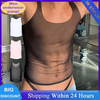 Men's Lightweight Ice Silk Transparent Breathable Tight Sports Sleeveless Casual Tight Top Soft Comfortable Quick Drying Vest 1