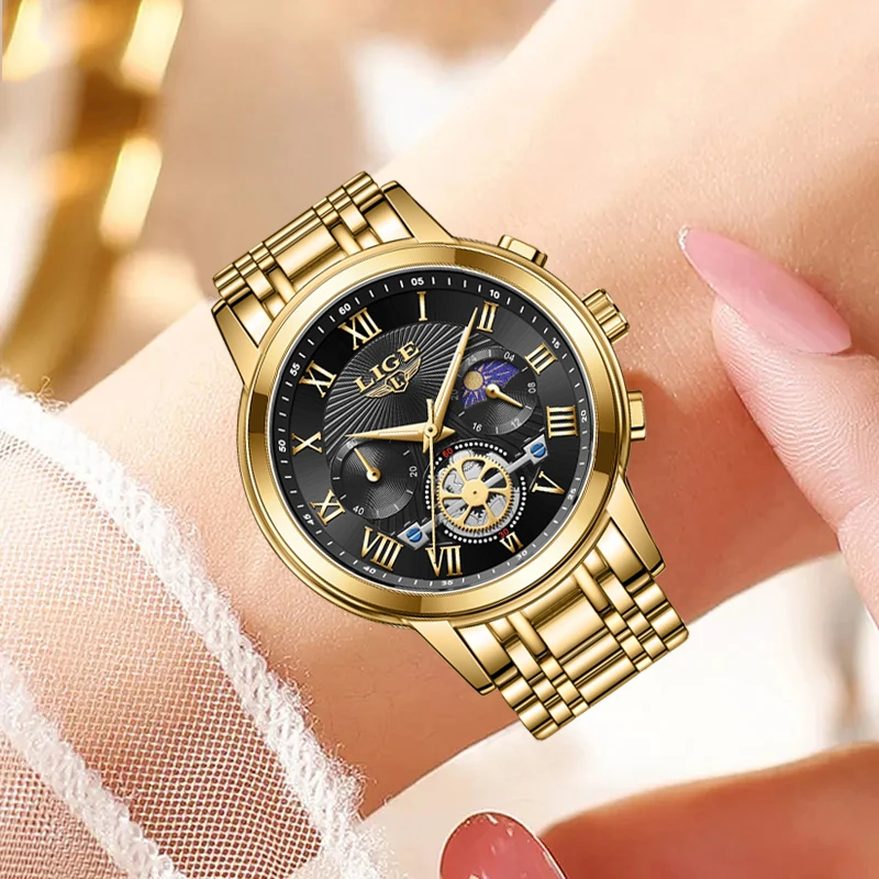 LIGE Watch Women Top Brand Luxury Waterproof Women's Quartz Wristwatches Fashion Military Sports Chronograph Relogios Feminino