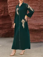 Mia Muse Ramadan Essentials Women's Muslim Elegant Abaya Dress V Neck Long Sleeve Maxi Sequined Floral Glamour Dress 5