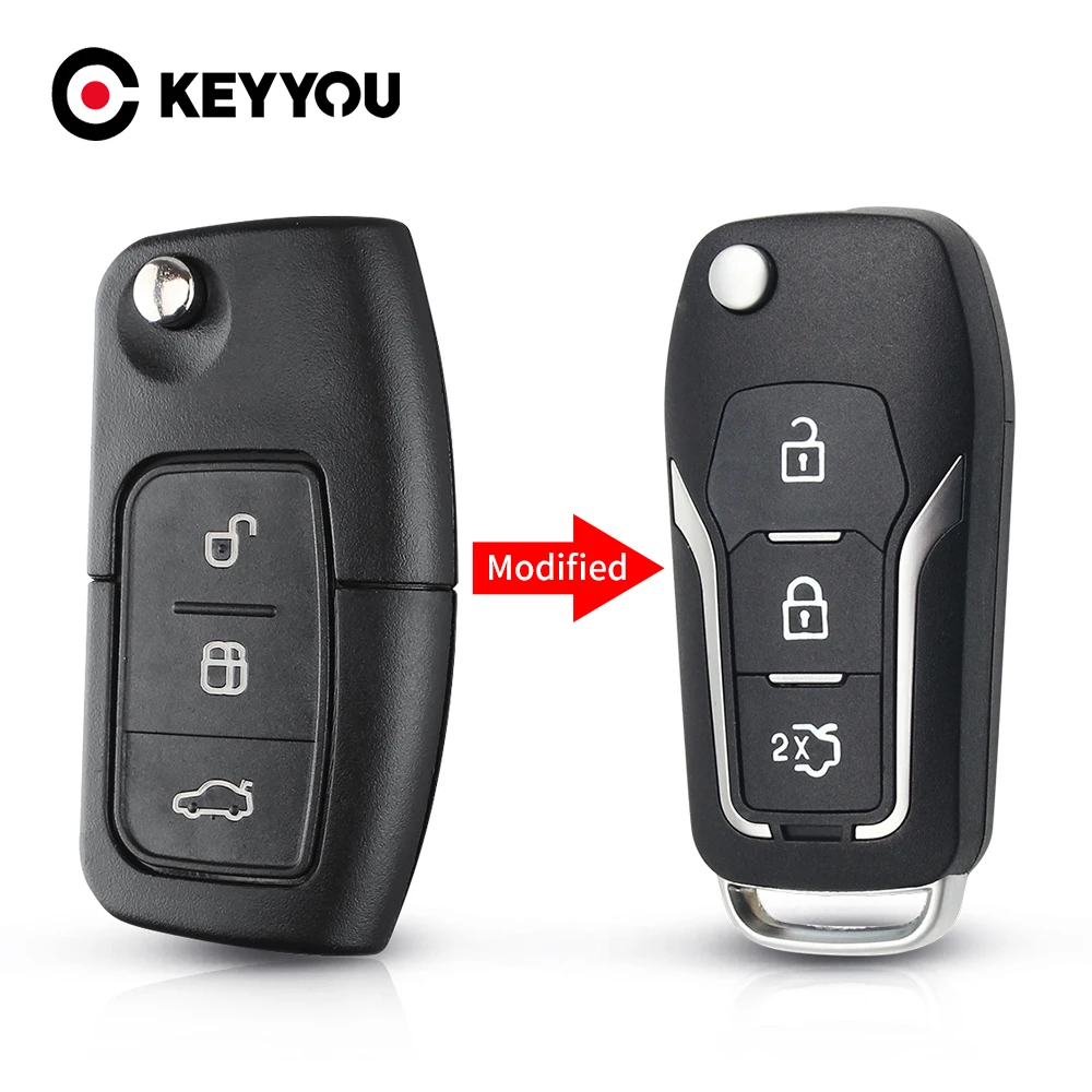 

KEYYOU 10X Modified 3 Button Flip Folding Remote Fob Cover Uncut Car Blank Key Shell for Ford Focus Fiesta C Max K