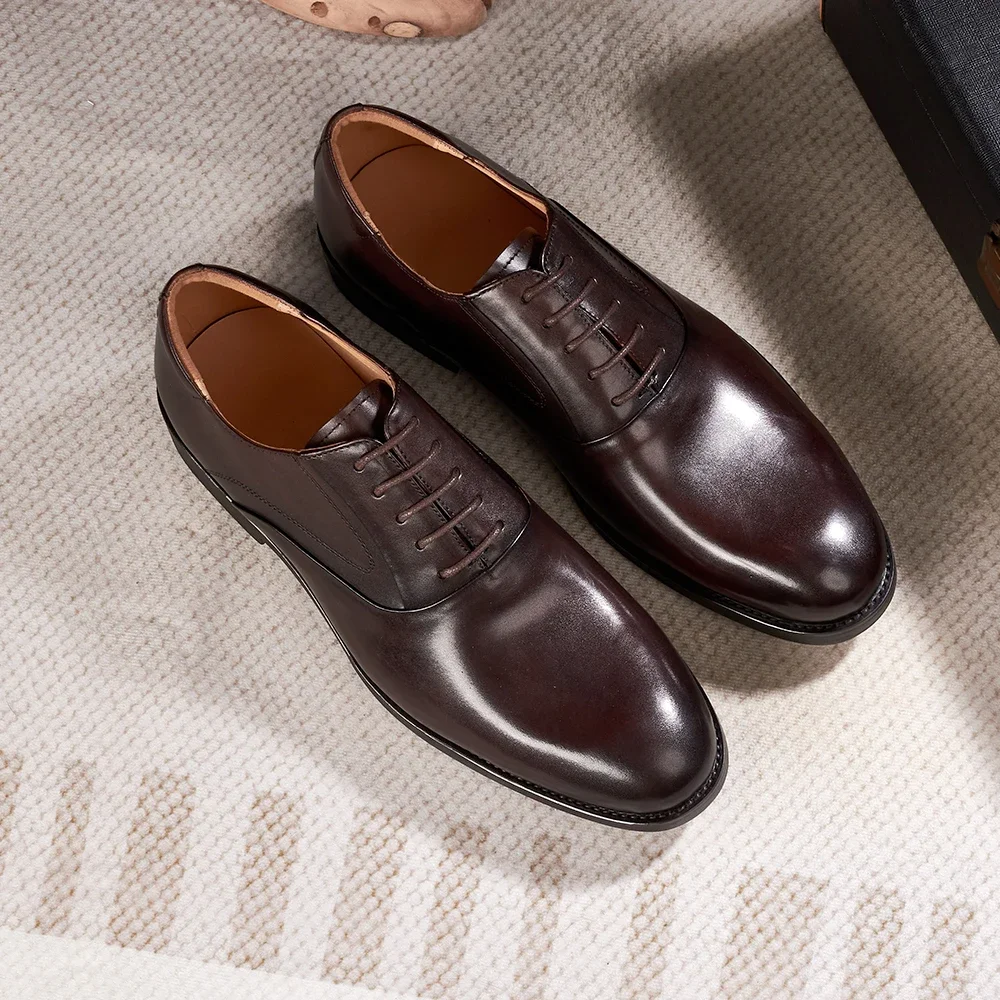 Formal Genuine Leather Derby Men's Shoes Handmade Goodyear Leather Shoes Classic Lace-up Business Banquet Dress Men