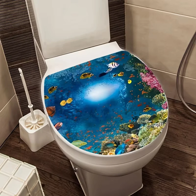 Sea World Toilet Sticker Bathroom Toilet Cover Bathtub Waterproof Durable Removable Home Decoration Vinyl Decals F09