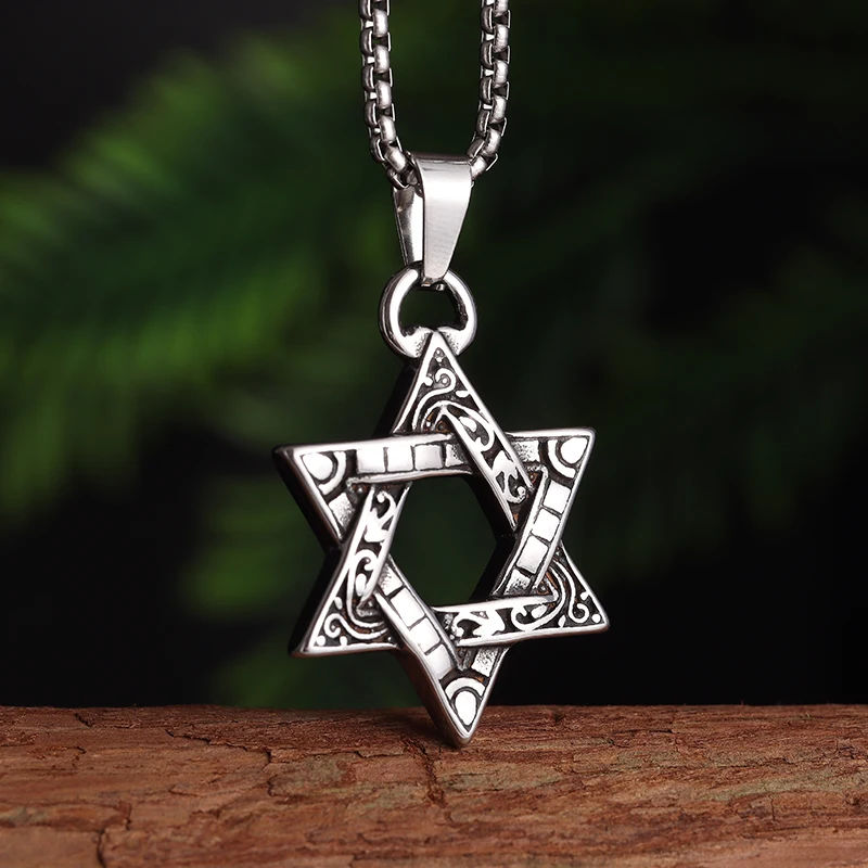 

Classic Vintage Star of David Necklace Judaism Symbol Pendant for Men Women Stainless Steel Israel Necklace Amulet