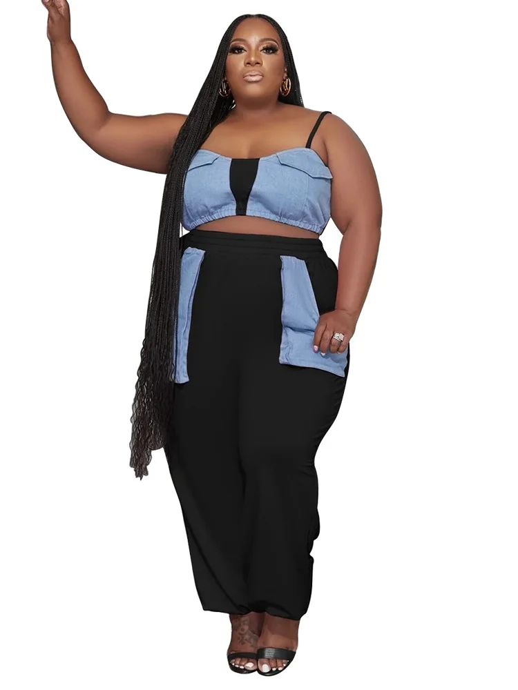 Wmstar Plus Size Pants Sets Women New In Summer Patchwork Two Piece Outfits Sweatpants Matching Tracksuit Wholesale Dropshipping