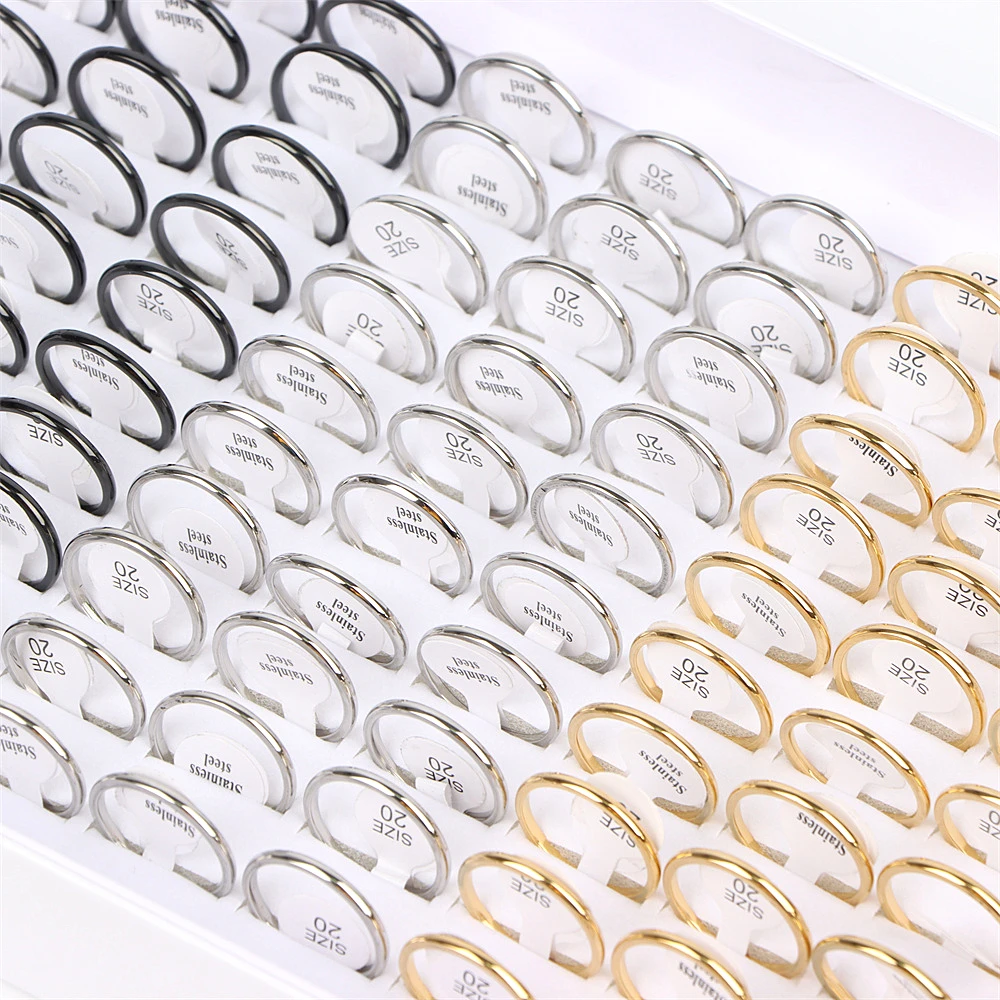 20 Teile/los Mode Klassische Glatte Sphärische Edelstahl Ring Paar Schwarz Gold Silber Farbe Hochzeit Schmuck Geschenke Großhandel – Detail 4