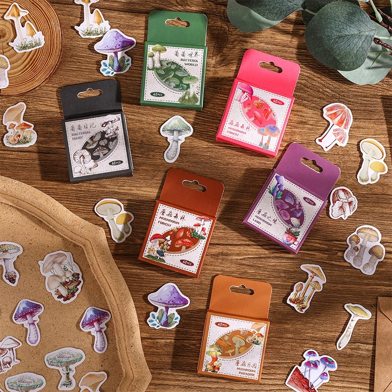 

40pcs/box Vintage Plant Mushroom Series Stickers DIY Scrapbooking Journal Planner Decoration Material Sticker Kawaii Stationery