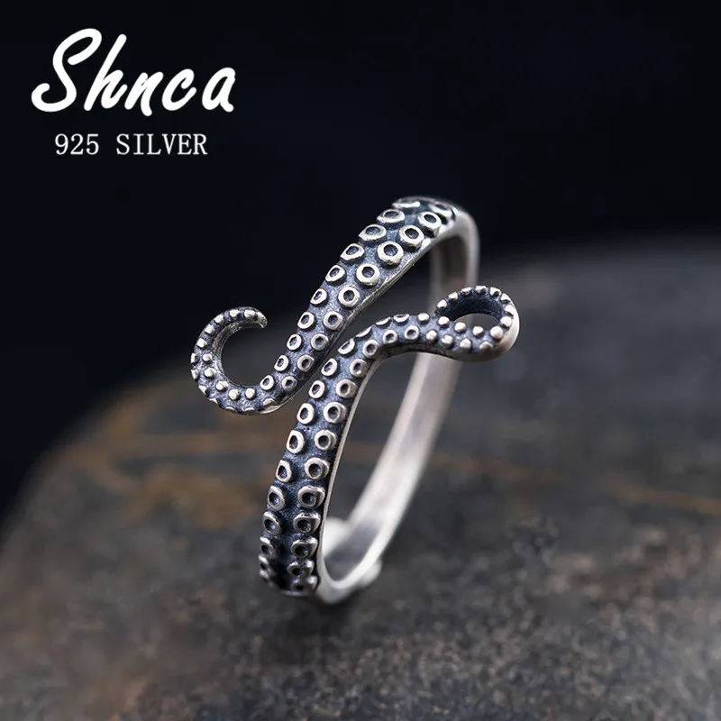 Silver Ring Silver Rings Punk Vintage Personality 925 Sterling Silver Originality Octopus Tentacles Open Rings For Women Girl LR009