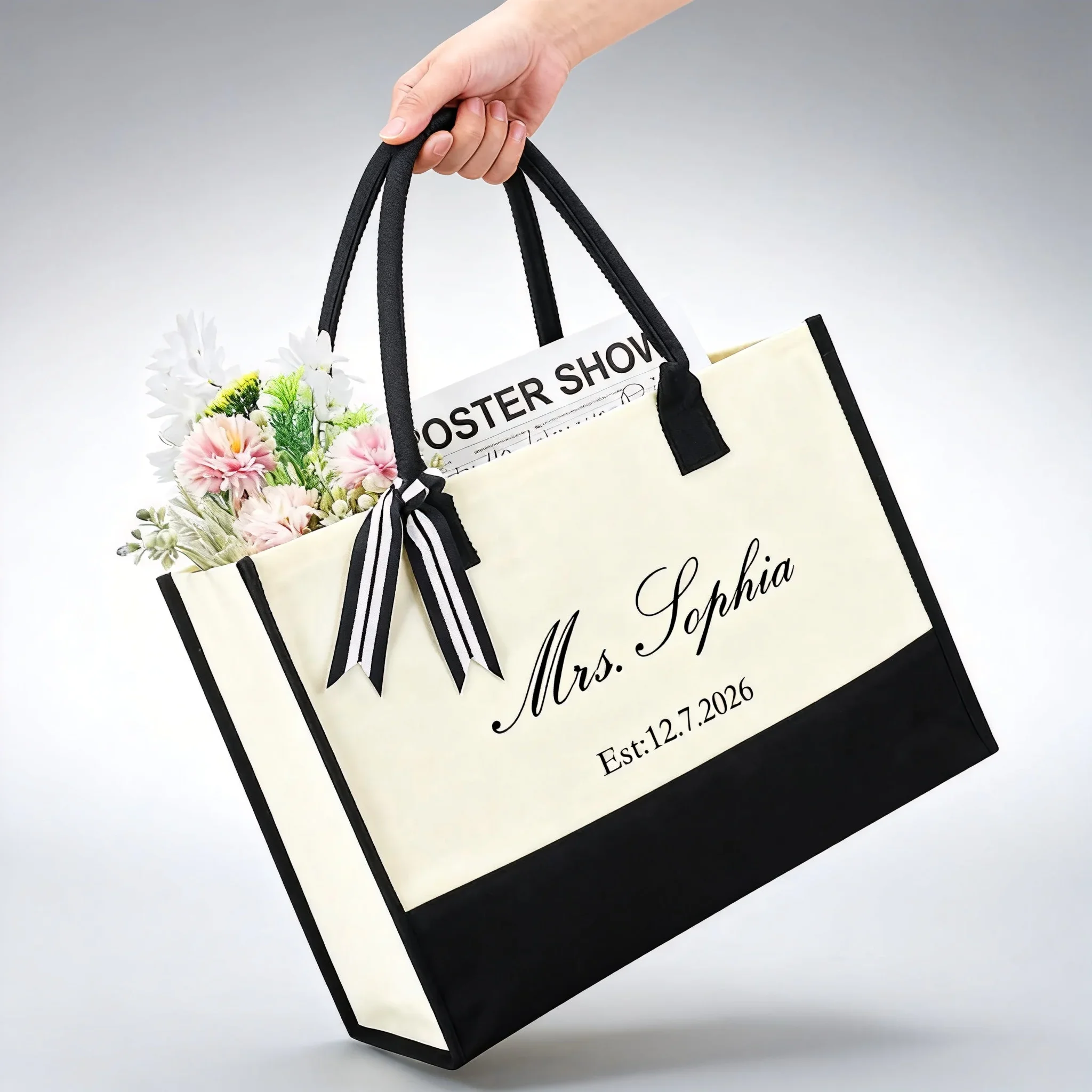 Personalisierte Namens- und Datums-Leinentasche für die Braut, Geschenk zur Brautparty, Hochzeit, Junggesellinnenabschied, Einkaufstasche für die Brautgäste