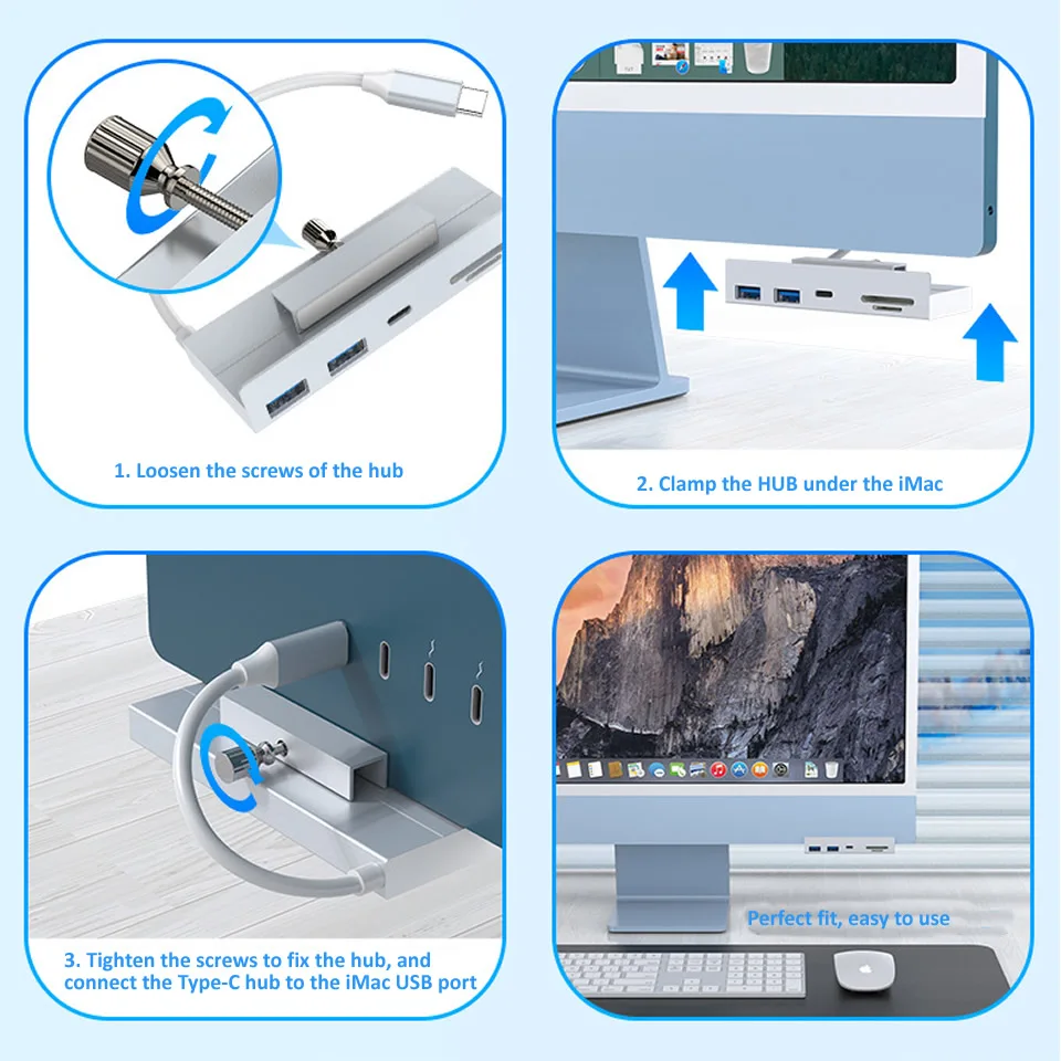 Grampo-tipo Usb 3.0 Hub para Imac 20232023 Adaptador Externo de Alumínio Multi Portas Usb Divisor com Cartão sd tf para Computador Unibody - Imagem 2