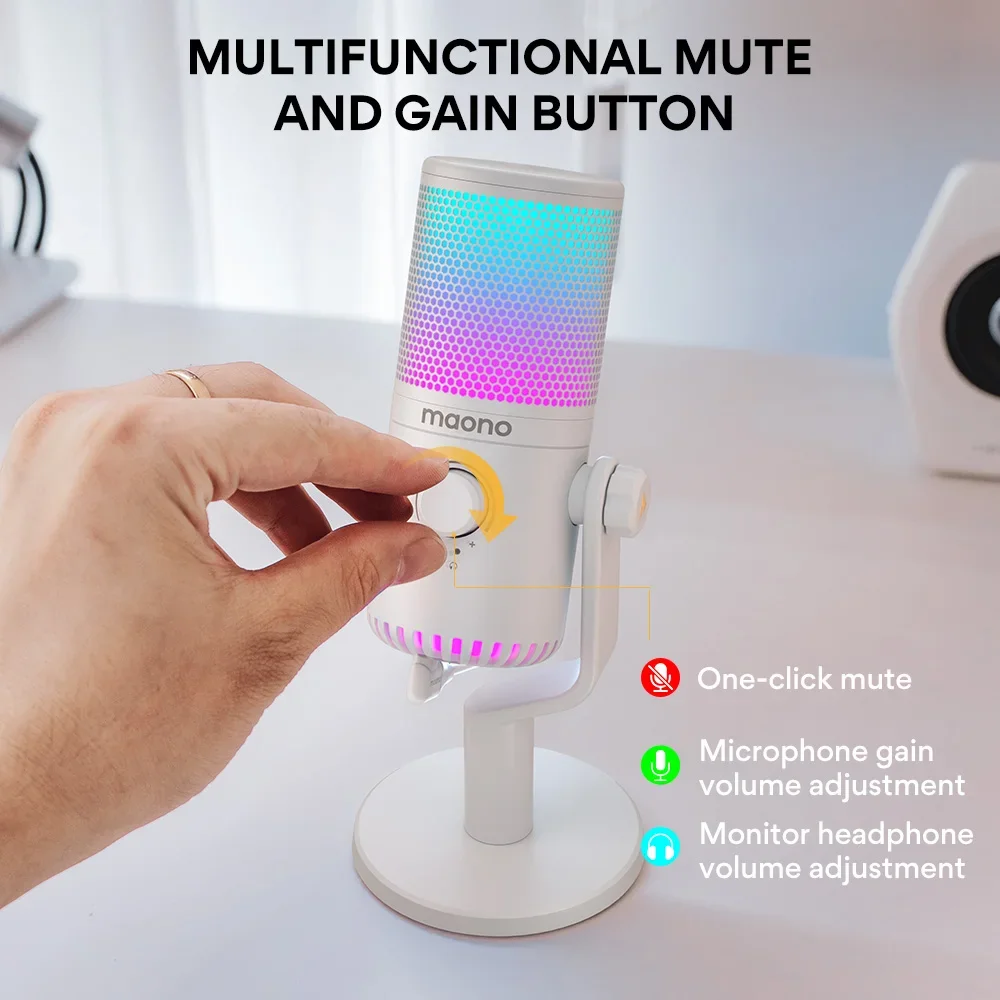 

Maono DM30 RGB USB Microphone RGB Gaming Microphone Computer Mic USB Gaming Mic with Mic Gain and RGB Lighting for PC,Phone
