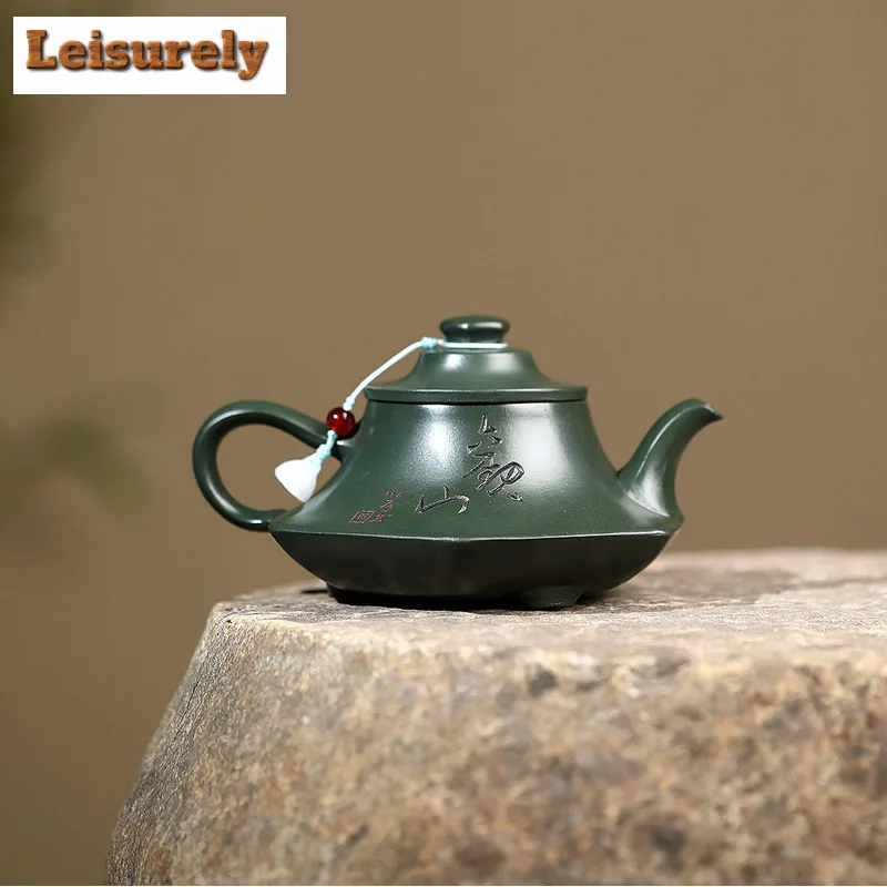 260ml Yixing Purple Clay Teapot Handmade Three-legged Cloud Furnace Pot Raw Ore Blackish Green Mud Kettle With Infuser Zisha Tea