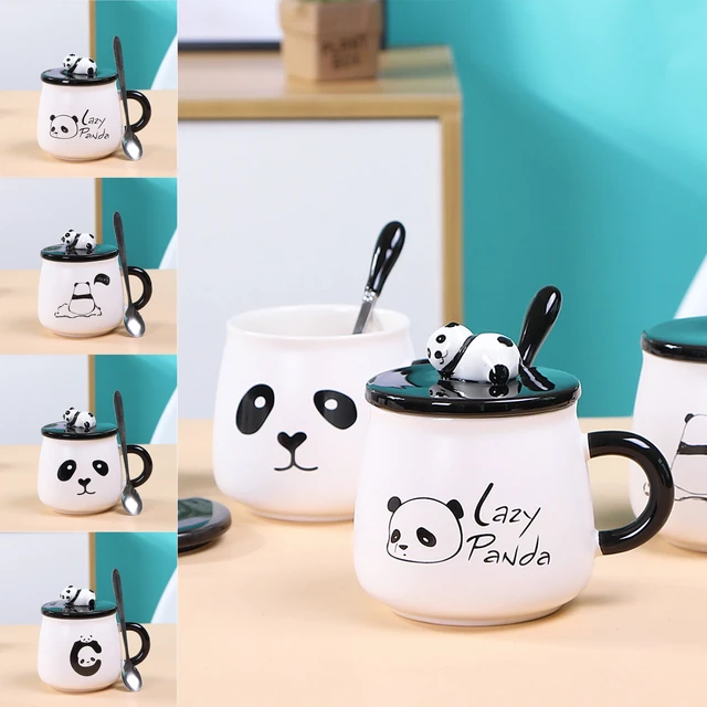 Panda Mug simpatica tazza da caffè in ceramica con coperchio e