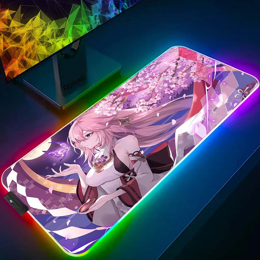 

Big Mouse Pad Computer Mousemat Genshin Impact LED Gaming Mousepad RGB Large Mouse Mat Desk Pad 40x90cm Animation Keyboard Mats