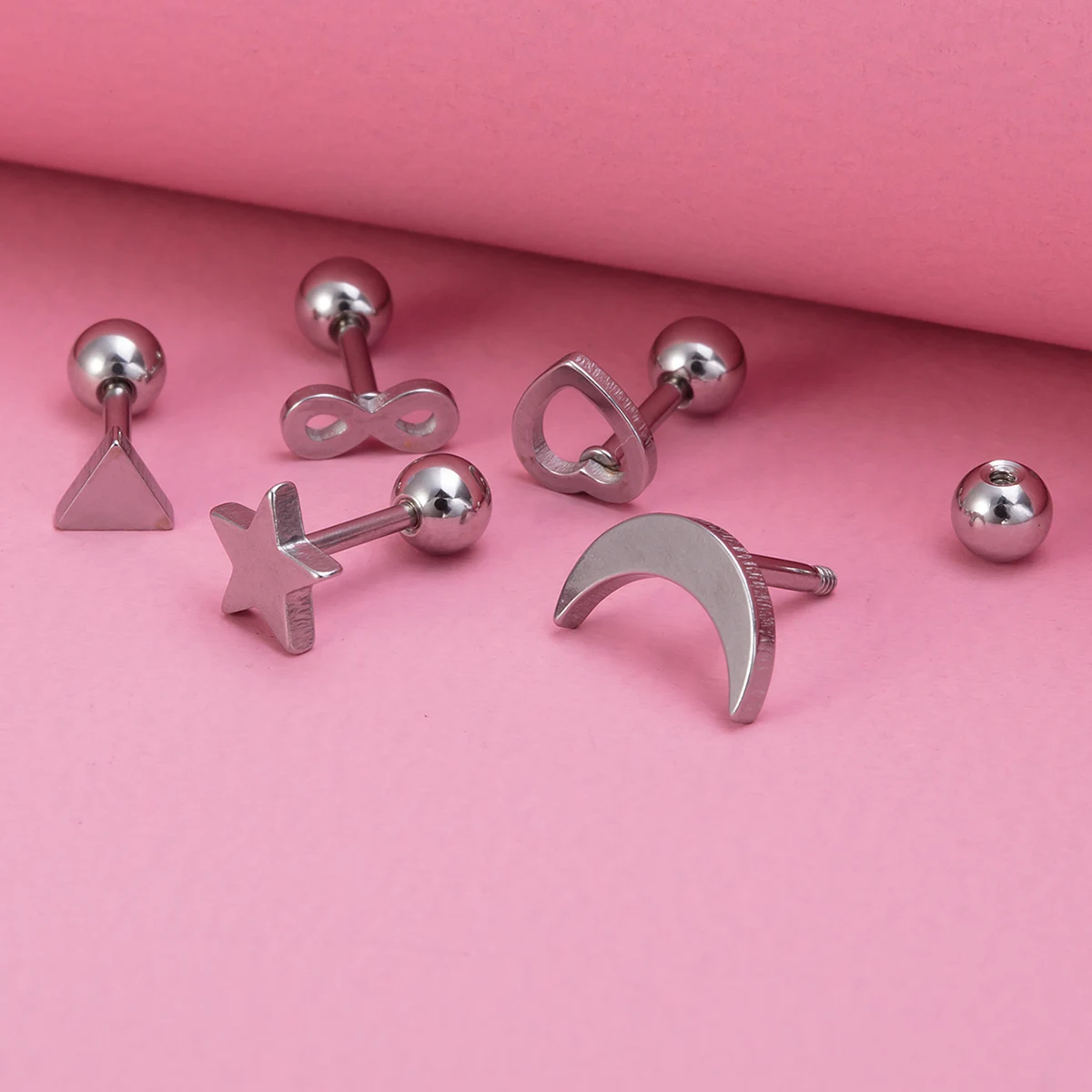 5PCS Zirconia CZ Stainless Steel Screw Back Stud Earrings Barbell