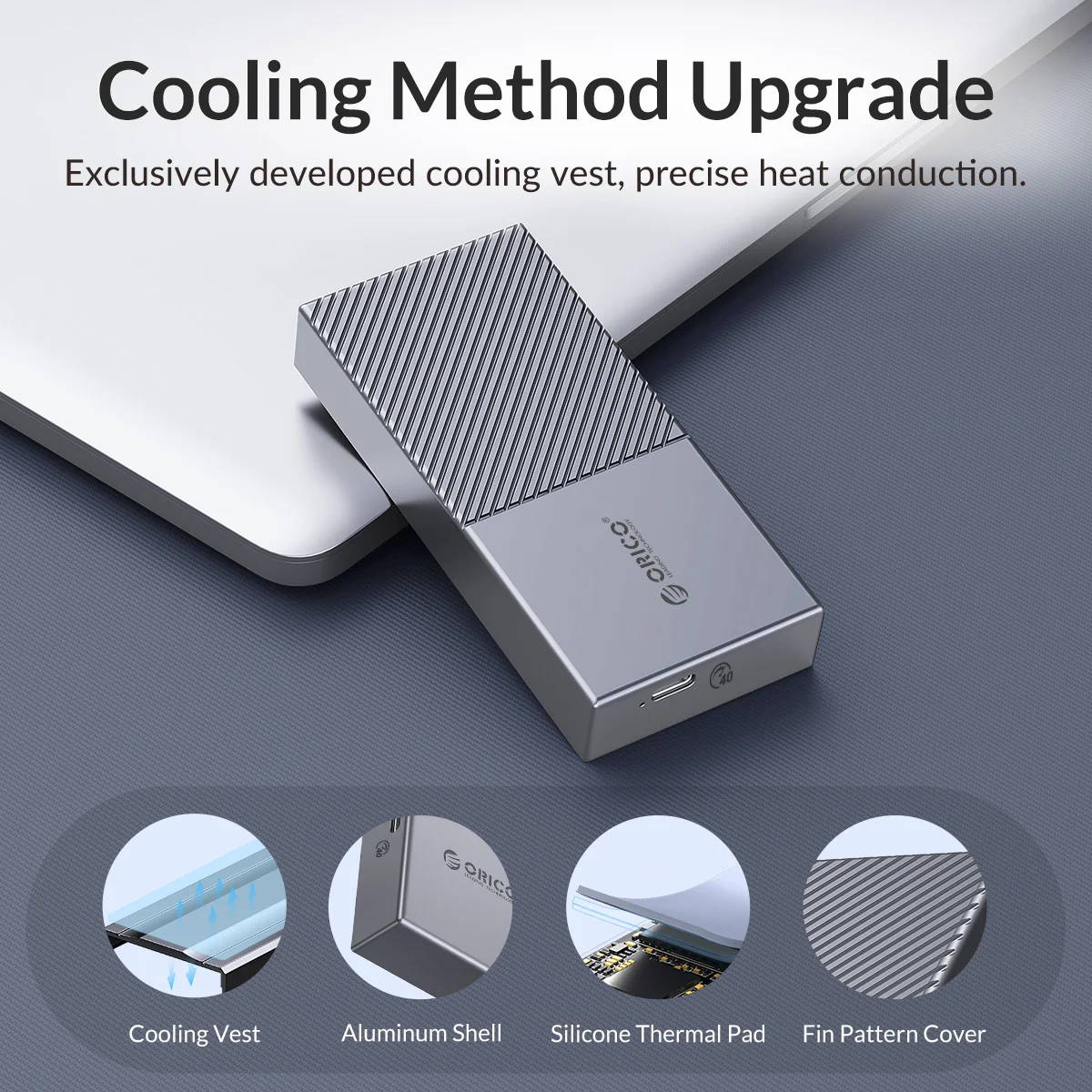Orico-usb Nvme Gabinete Ssd Alumínio M.2 Ssd Case Compatível com Thunderbolt Usb 3.1 3.0 Tipo-c 40gbps Pcie3.0 - Imagem 3
