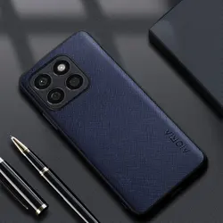 Cross Pattern Leather Luxury Case - Elegant Protective Cover for Honor X8a (Dark blue)